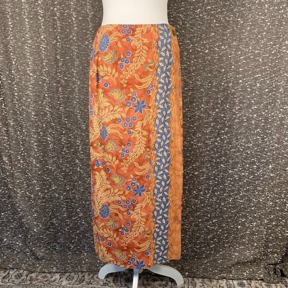 Vintage Carroll Reed Floral Wrap Maxi‎ Skirt Boho Beach Women's 10